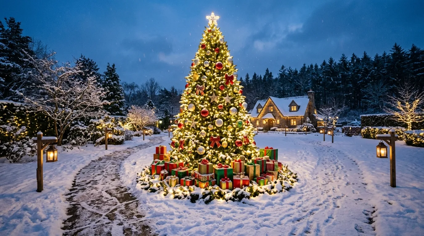 Festive outdoor Christmas decorations creating a welcoming holiday display.